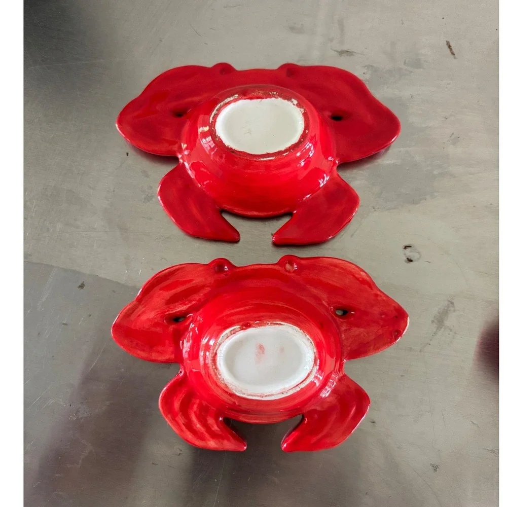 Le Gourmet Chef Vintage Red Ceramic Crab Serving Bowl and Dipping Cup Set 4pc